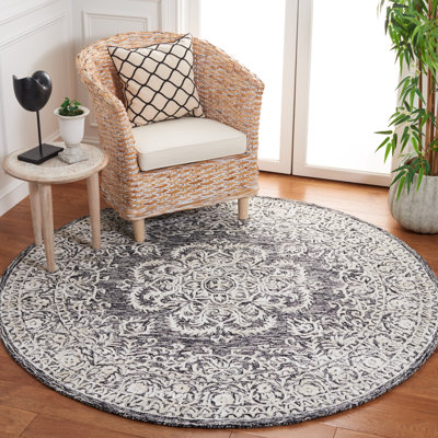 Tapis oriental en laine / soie de bambou / coton touffeté à la main avec envers en coton Bathsheeb noir / ivoire