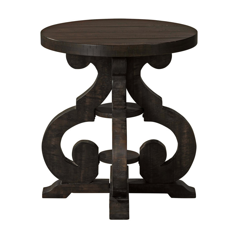 Table de bout à tréteaux en bois massif Pitcarin, Cendre foncée