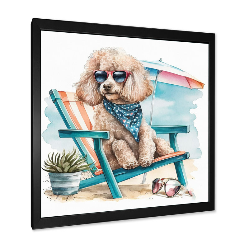 «Dog on Chair at the Beach III», reproduction sur toile, L 16 po x H 16 po, Impression noire sur toile encadrée