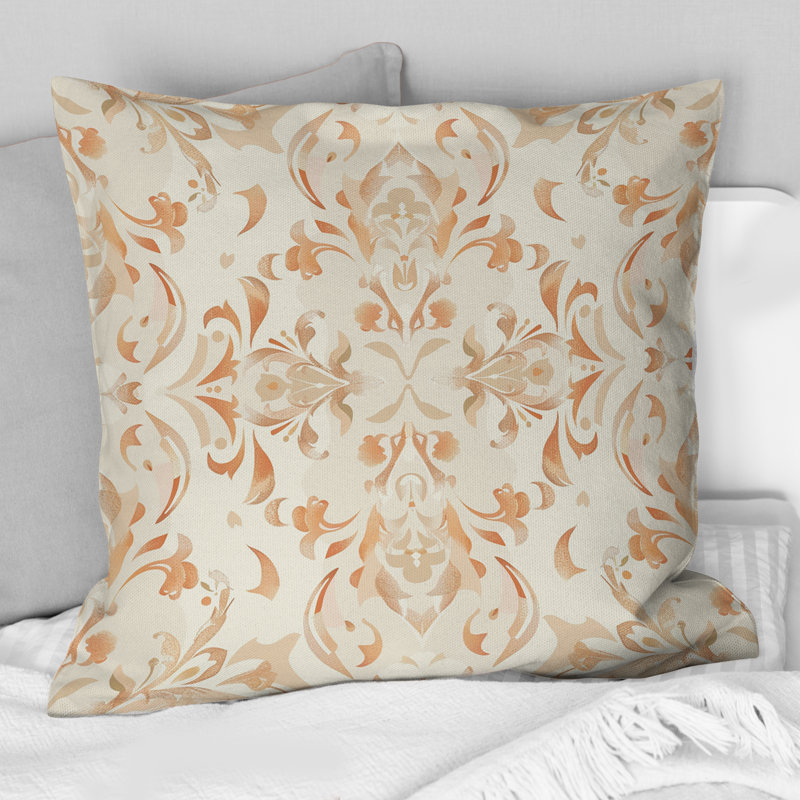 Beige Cream Boho Feather II - Boho Throw Pillow, 18"H x 18"W