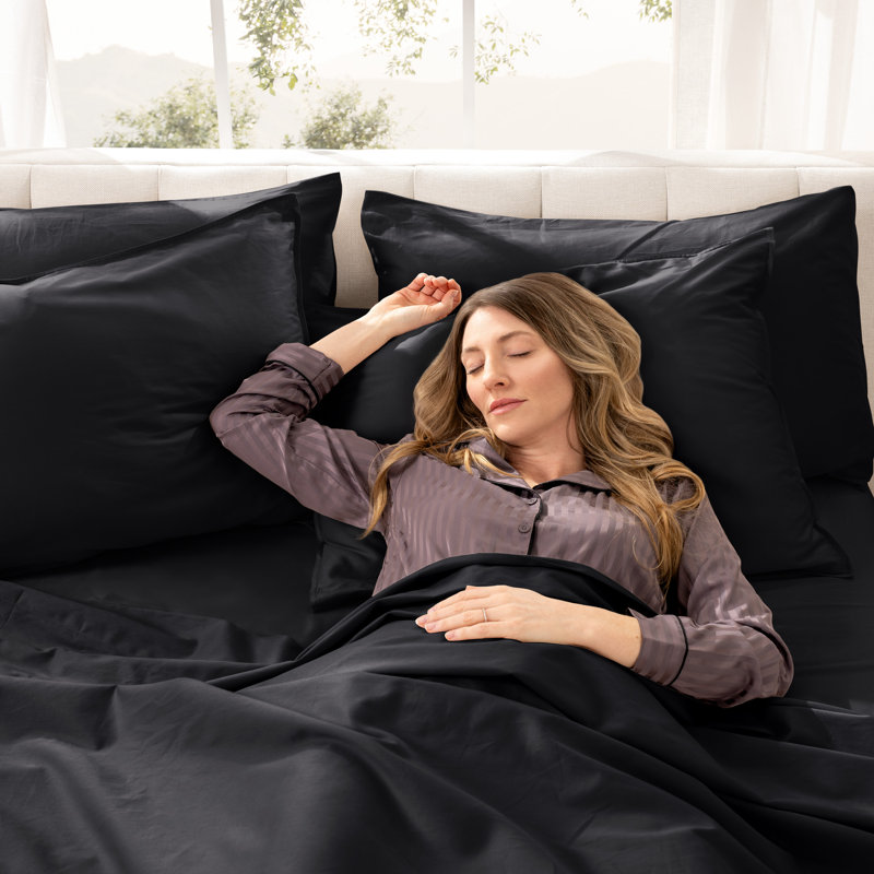 400 Thread Count Sateen Sheet Set, Split Head Flex King Sheet Set with 2 Pillowcases, Black