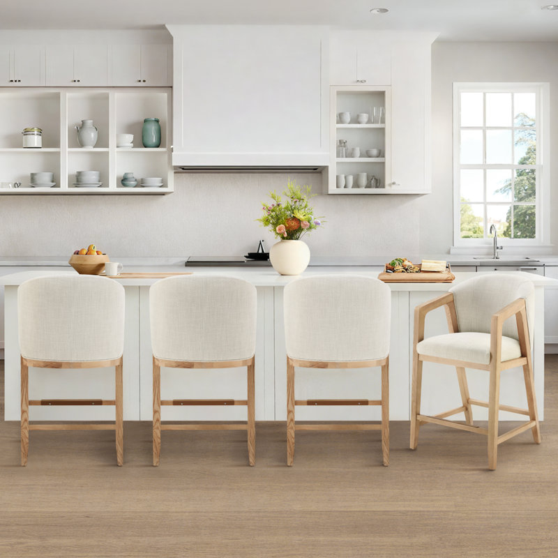 Degraw Daina Exposed Wood Barstool, Effie Linen/Performance Linen