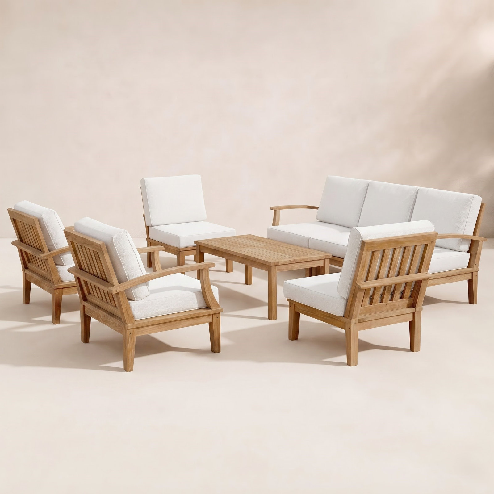 Marina 7-Person Teak Patio Seating Group, Cream