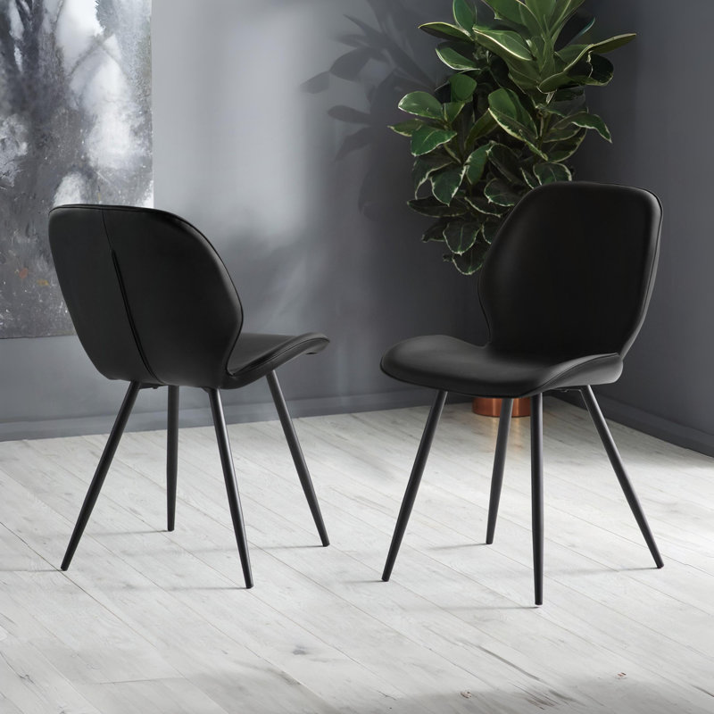 Vernay 48 cm H Faux Leather Side Chair in Black