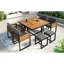 Ensemble de salle à manger de jardin en bois d'acacia de 9 pièces GO, ensemble de patio extérieur peu encombrant, 4 chaises rembourrées et 4 repose-pieds et 1 table carrée, pour la cour, le jardin, la terrasse et le bord de la piscine, gris-2092336790-2092336789