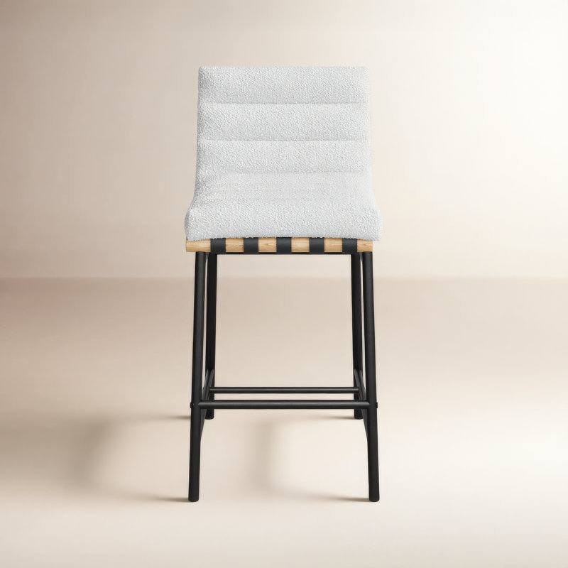 Sean Vincentas Upholstered Counter Stool, Cream Boucle, Counter Stool (26.4" Seat Height)