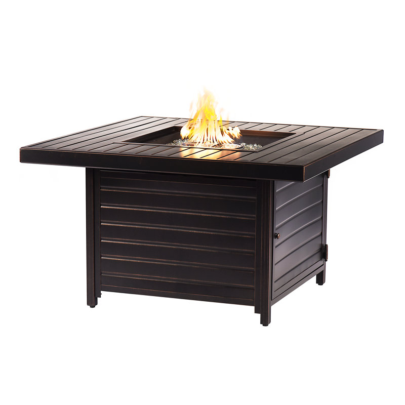 Margrett Square Aluminum Propane Smokeless Fire Pit Table with Hidden Fuel Tank, Black