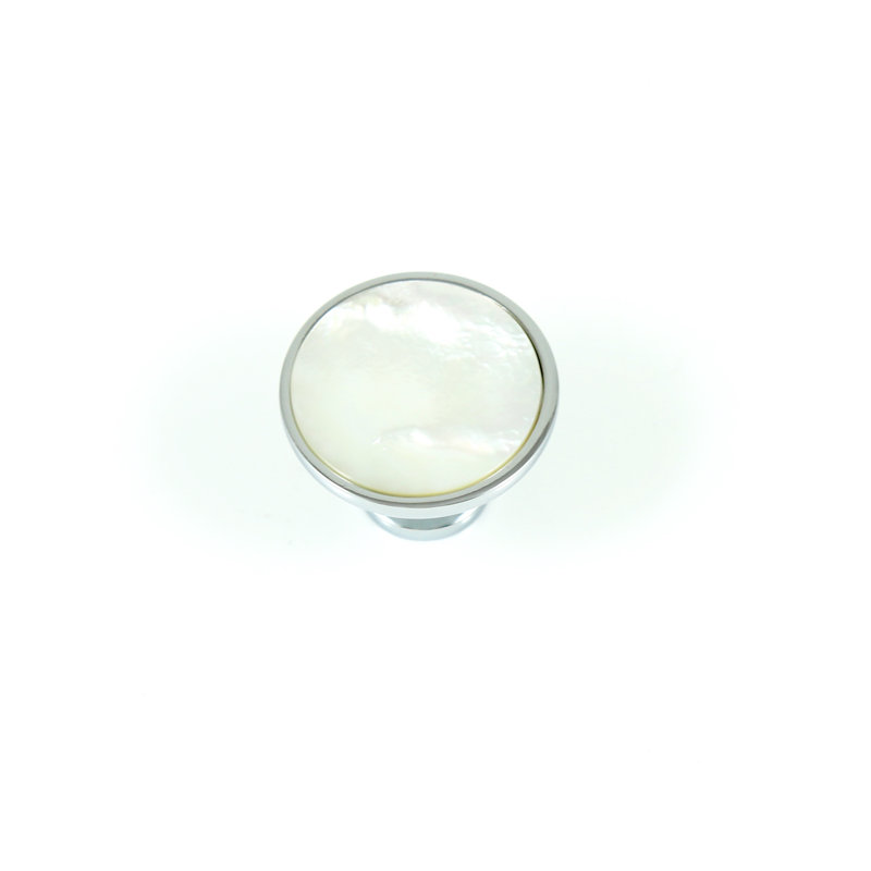 Mother of Pearl Knob 1.25" Diameter, Chrome/Silver