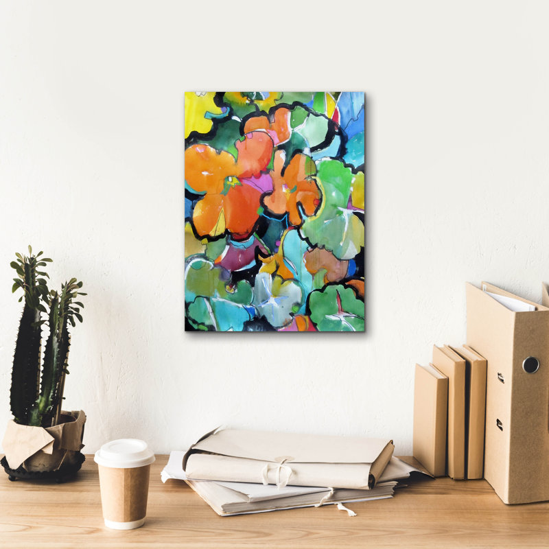 «Nasturtiums» par Emily Weil, art mural sur toile, H 16 po x l 12 po x P 0,75 po