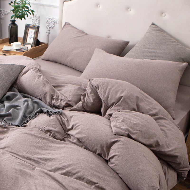 Ensemble de housse de couette en coton jersey, Brun, Housse de couette très grand + 2 très grandes ta