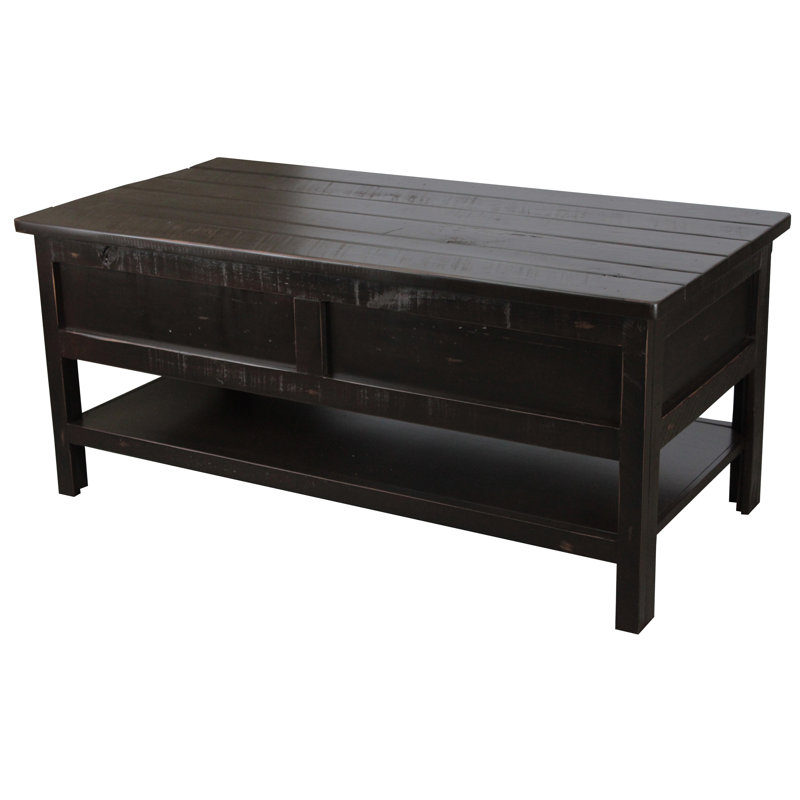 Marceline Solid Wood Coffee Table, Rustic Antique Black
