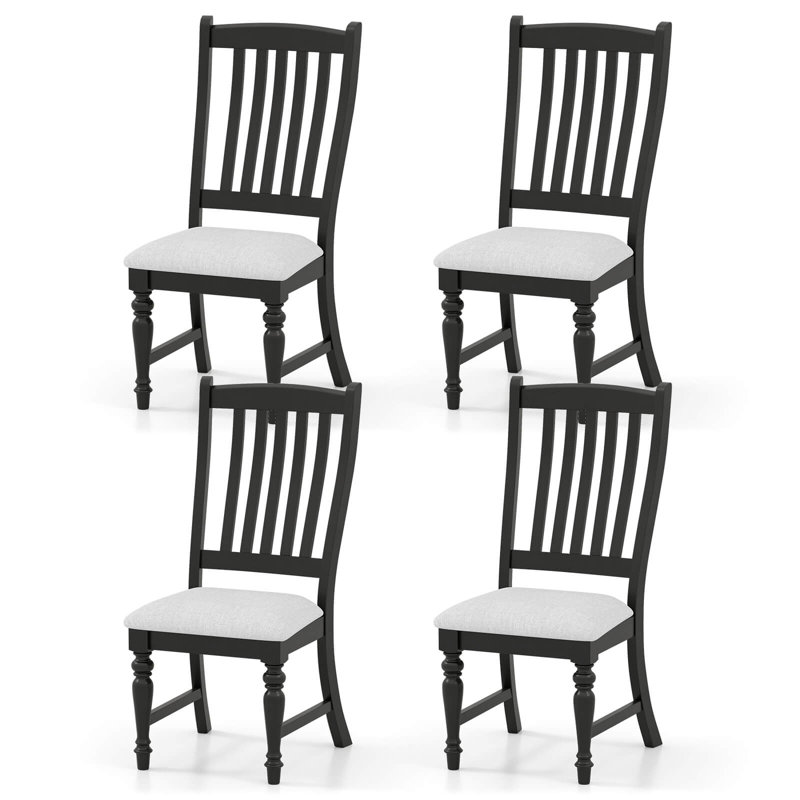 Ensemble de 2 chaises de salle à manger avec pieds en bois massif et siège de cuisine rembourré noir, 2