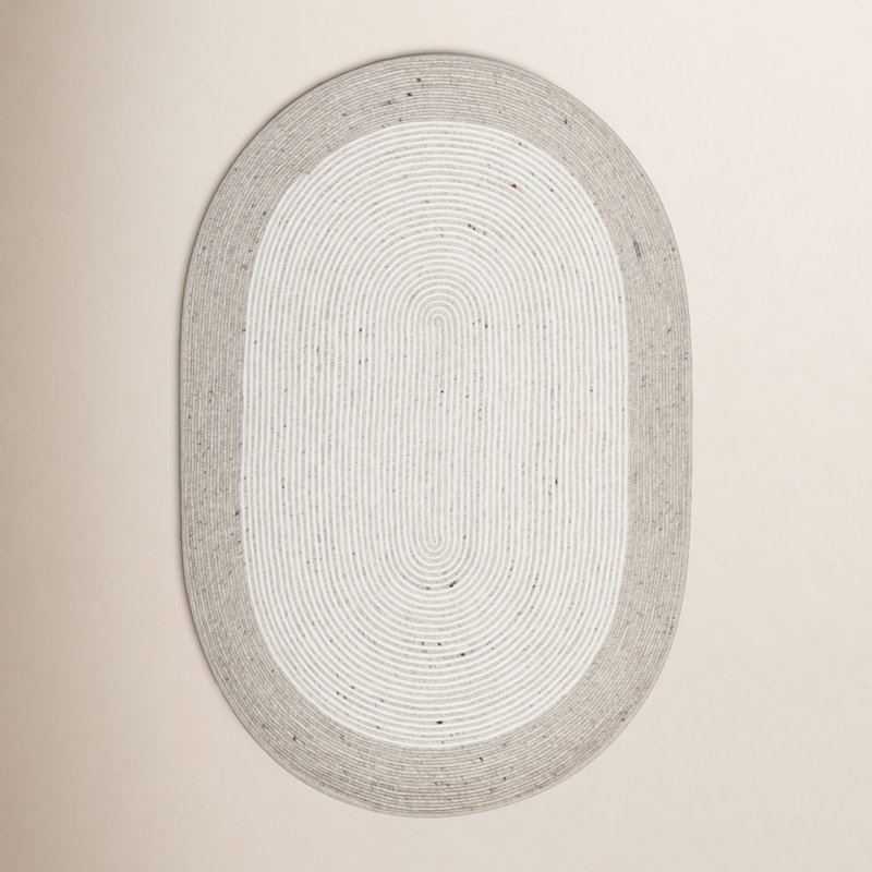 Tapis beige / ivoire en laine / coton tissé à la main Aria, Ovale 3 pi x 5 pi