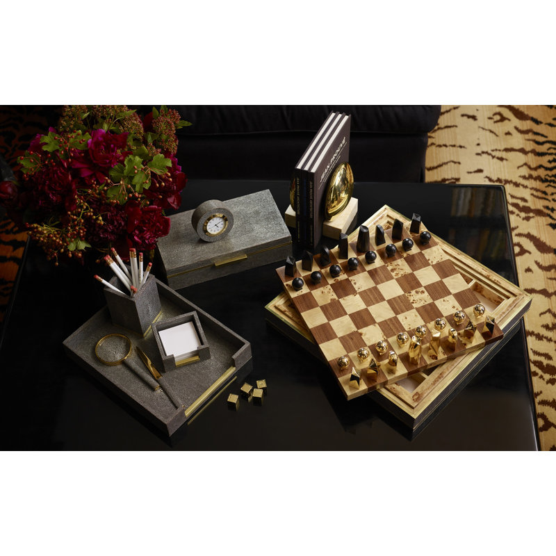 Chocolate Shagreen and Burled Wood Chess Set