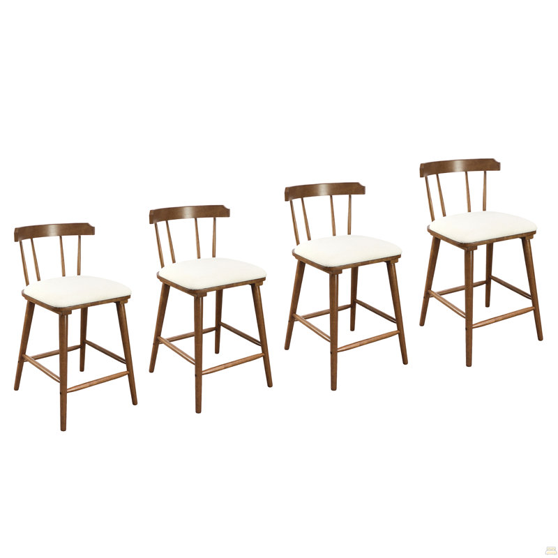 Tabouret de comptoir d'intérieur en bois rembourré, ensemble de 4, Naturel, 4