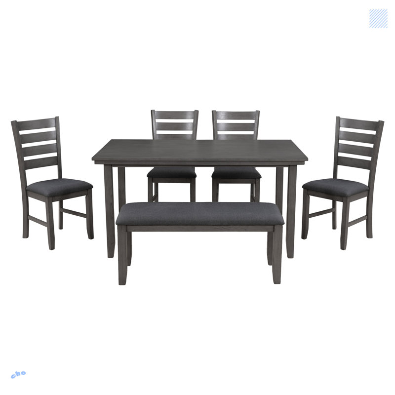 Ensemble de salle à manger 6 pièces avec 4 sièges - chaises rembourrées et banc, Gris foncé, Gris foncé / Gris foncé