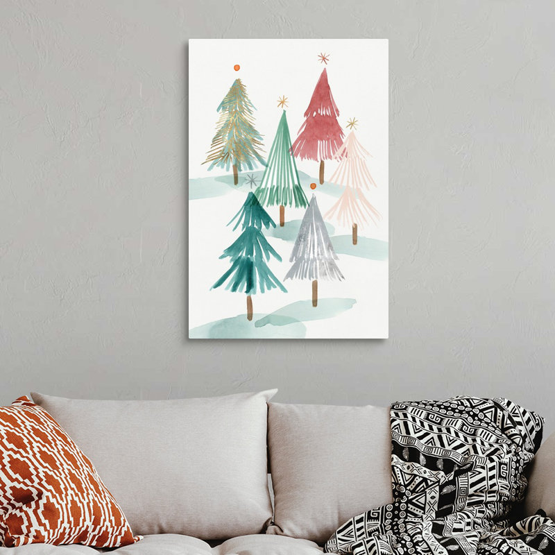 Arbres de Noël II - reproduction d'art sur toile, H 36 po x l 24 po x P 1,25 po, Toile tendue