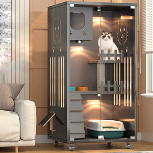 Solid Wood Pet Cat Playpens Cages House with Ultrastrong Wear-resistant Tempered Glass