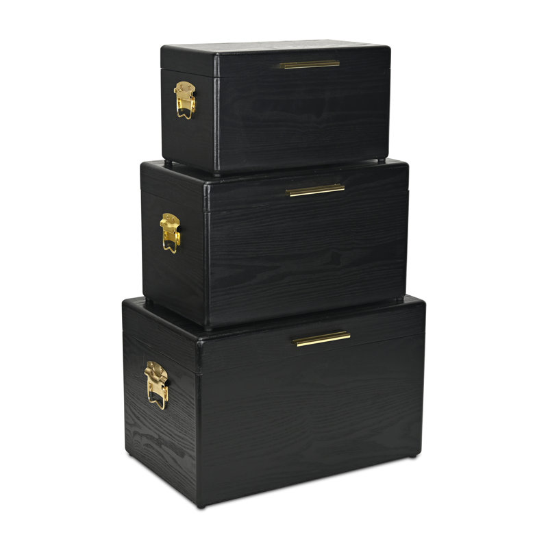 Sable Set of 3 Trunks with Gold Handles, Black