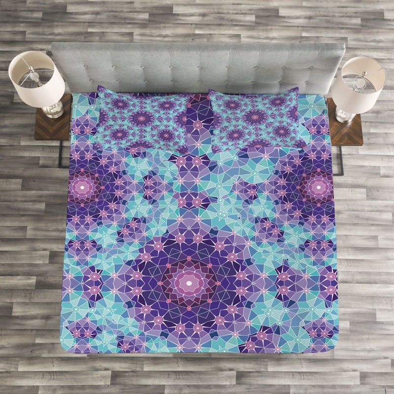 Adriona Blue/Purple Microfibre Bedspread Set, 220 x 264 cm