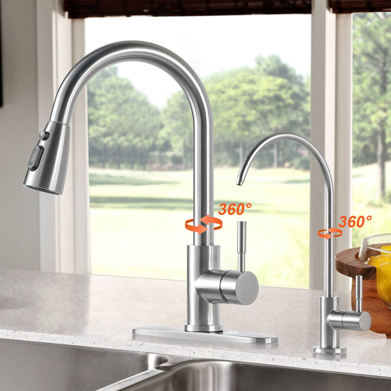 ARCORA Stainless Steel Pull-Down Kitchen Faucet and Water Filter Faucet Combo, Brushed Nickel