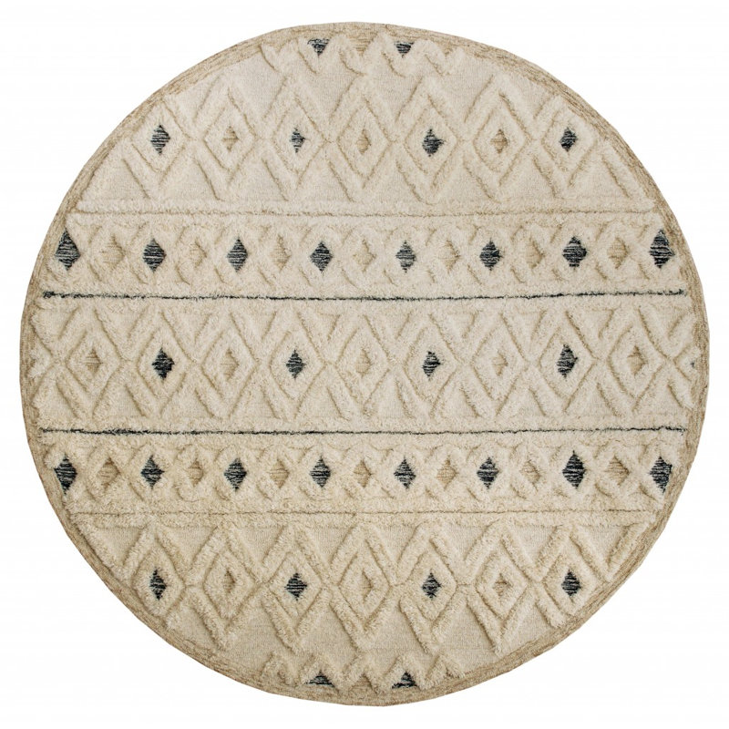 Gracela Hand Tufted Wool Geometric Indoor Rug, Round 6'