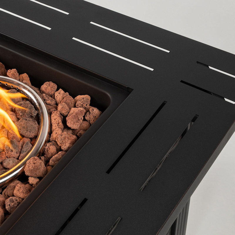 28" Propane Gas Fire Pit Table, 50000 BTU Square Steel Fire Pit For Outside Patio Deck Garden Backyard-Black