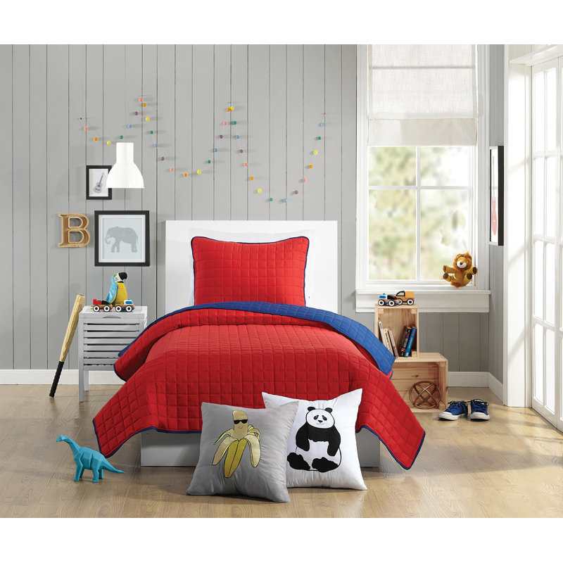 Ayer Solid Red/Blue Microfiber Reversible Quilt Set, Twin