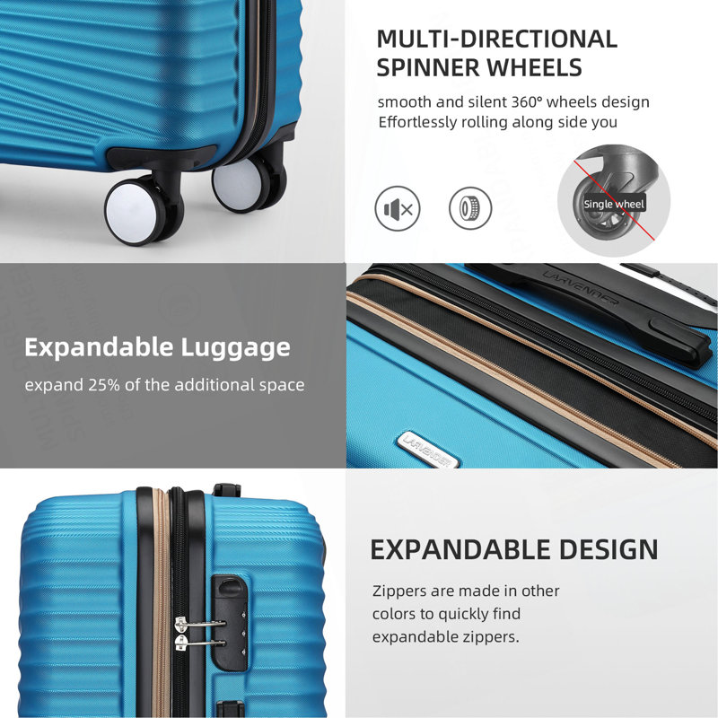 Valise légère de 20 pouces avec roulettes à roulettes Valise rigide extensible, bagage à carreaux 20 po, Bleu
