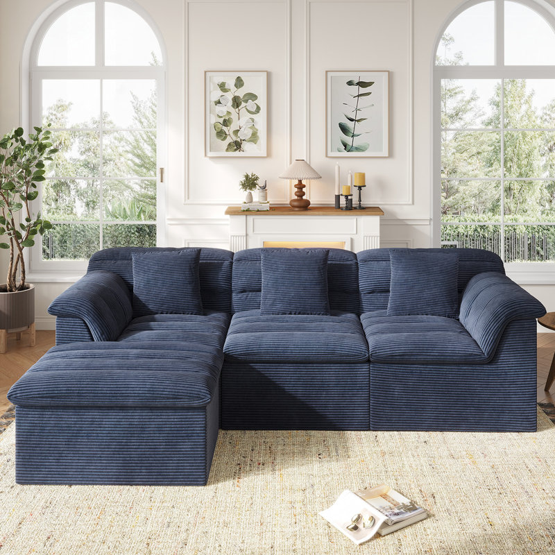 Canapé modulaire en nuage de 112 po avec repose-pieds profond Bonord, Bleu