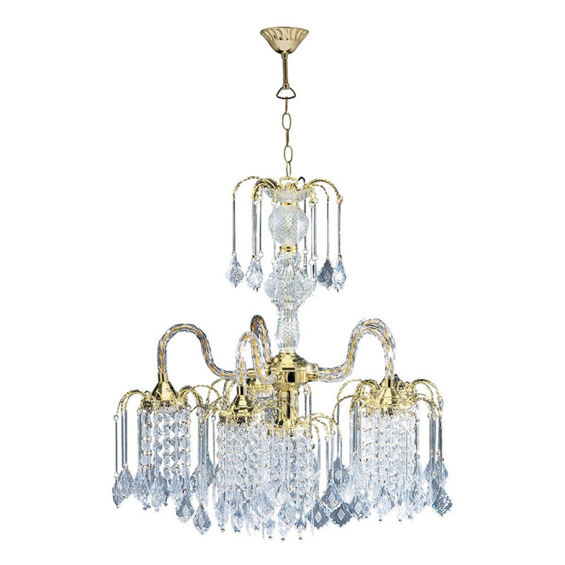 Grand lustre en métal 25 po avec détails en cristal, Laiton antique, Gris clair