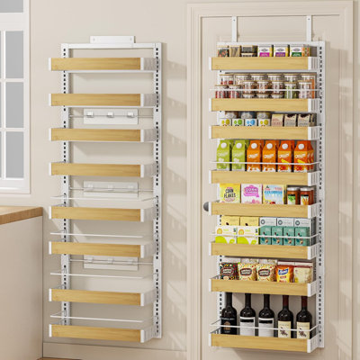 8 Tier Over The Door Pantry Organizer, 2 IN 1 Wall Mount Or Hanging Spice Rack Seasoning Shelves With Adjustable Basket, Back Of Door Organizer And Storage