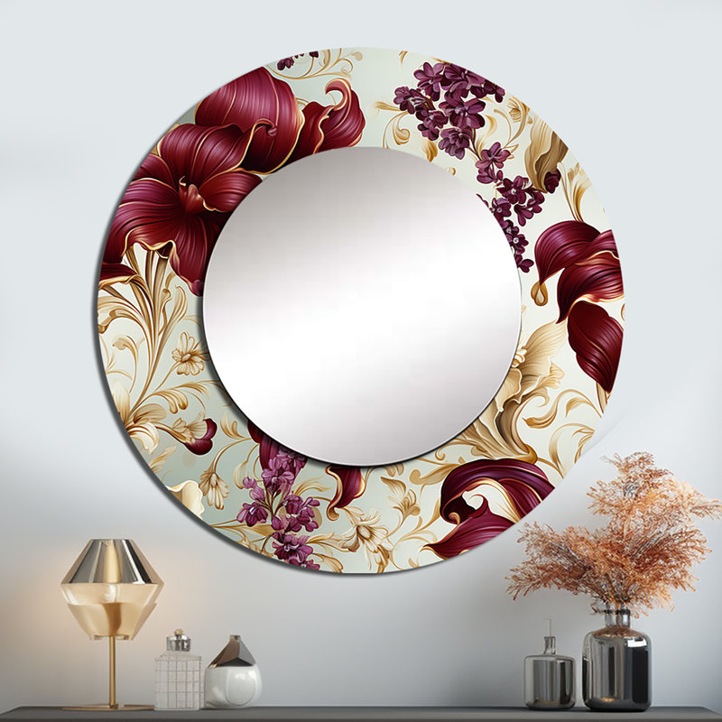 Royal Victorian Flourish Victorian Pattern - Floral Large Wall Mirror, Cottage Decorative Mirror, Printed Metal Art, Round