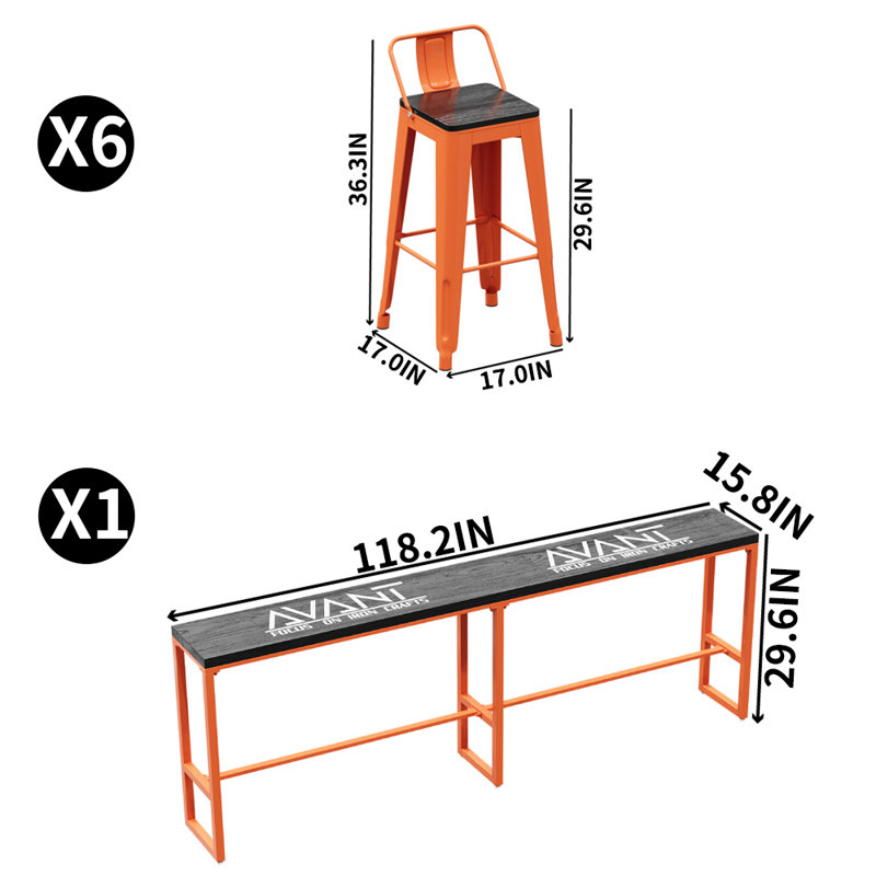 Industrial Style High Table And Chairs Set 6 - Person Solid Wood Top Trestle Dining Set