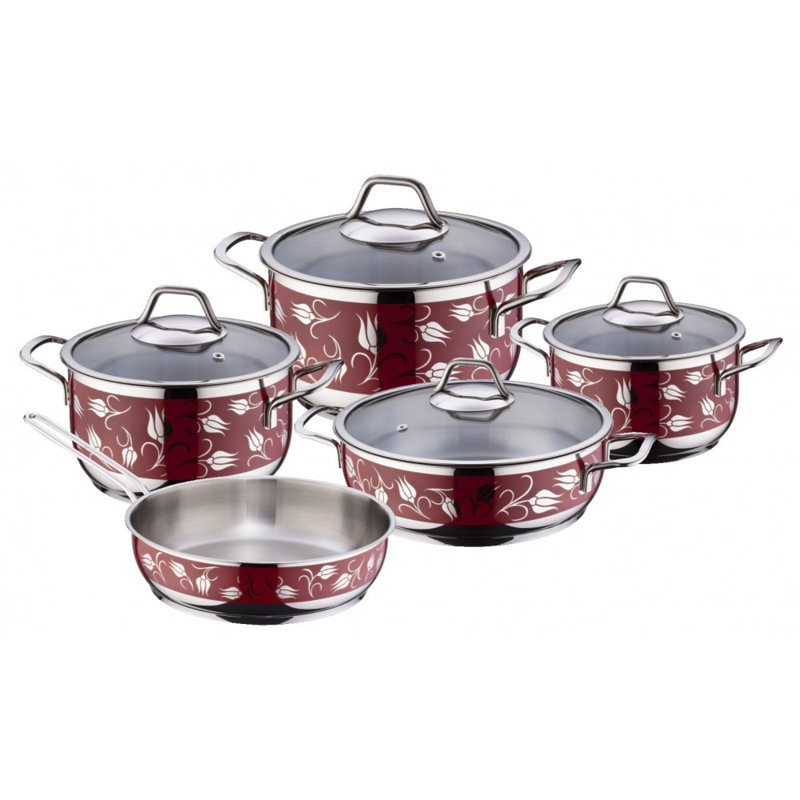 SOFRAM 1.85 Quarts Stainless Steel Pot Set, Bordeaux/Red