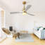 Ventilateur de plafond 52 pouces avec lumière à DEL à intensité variable et 3 pales en bois massif avec moteur à courant continu réversible pour le salon
