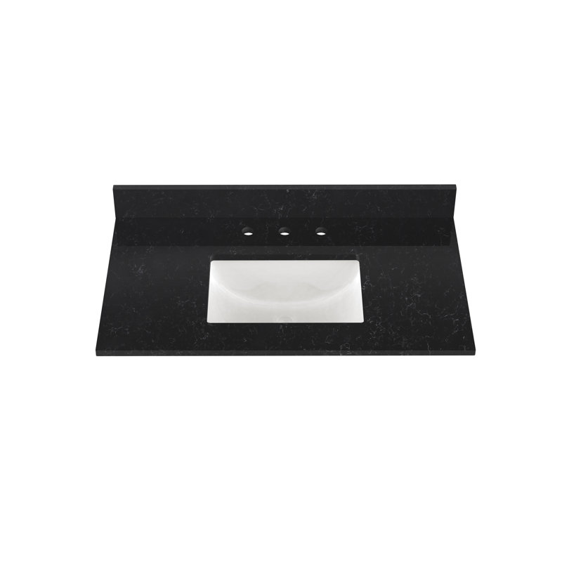 37" Quartz Single Bathroom Vanity Top with Sink, Crysta Black