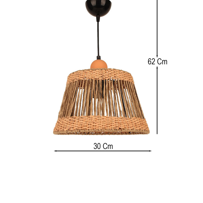 Lustre réglable élégant, corps en plastique orange, 11,8 po x 9,8 po | Rafia, hauteur: 9,8 - 24,4 pouces | Convient aux ampoules E27 (40 W maximum), parfait pour les salles à manger et les espaces de vie modernes, classé IP20