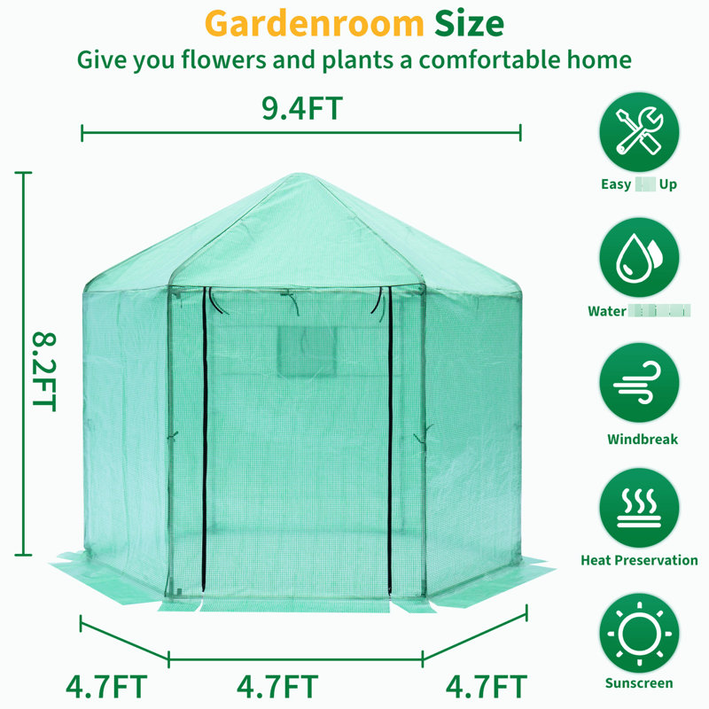 Serre de jardin avec cadre renforcé, isolation imperméable, serre intérieure spacieuse et intérieure, dessus, imperméable, hauteur de colis de 8,66 po
