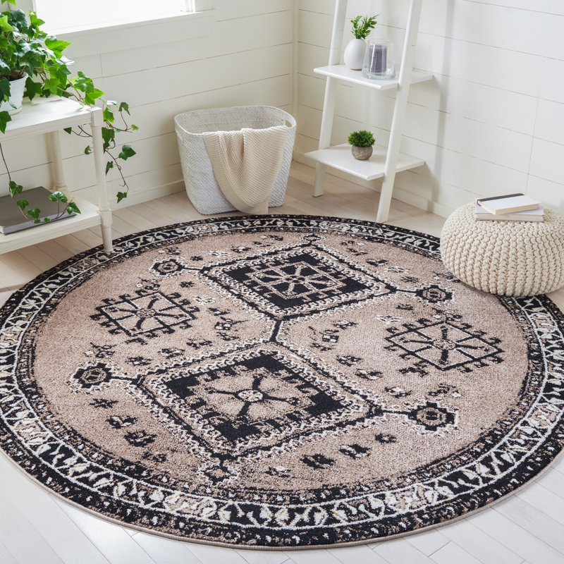Jaclyn Southwestern Brown/Black Area Rug, Round 6'7"