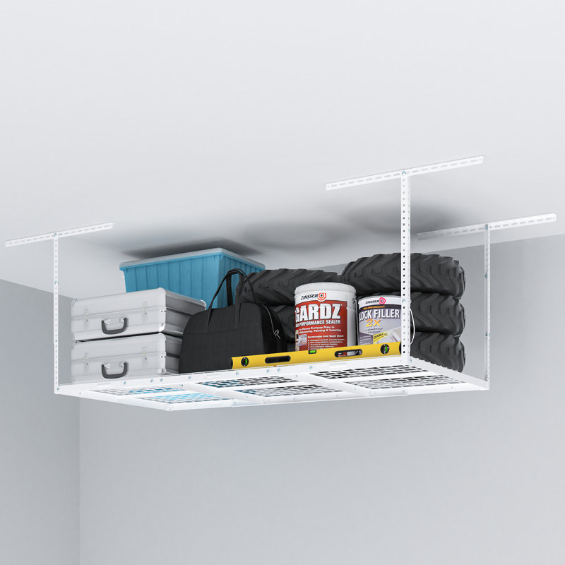 Maryorie Ceiling Mounted Overhead Steel Garage Storage Racks, 40" H x 72" W x 36" D, White