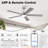Vaczon 52" Smart Dimmable LED Ceiling Fan, APP and Remote Control, 6 Speeds Reversible DC Motor, 3 Color Lights, Timer, Double-sided Wood Blades, 6"/10" Downrods-1065887502