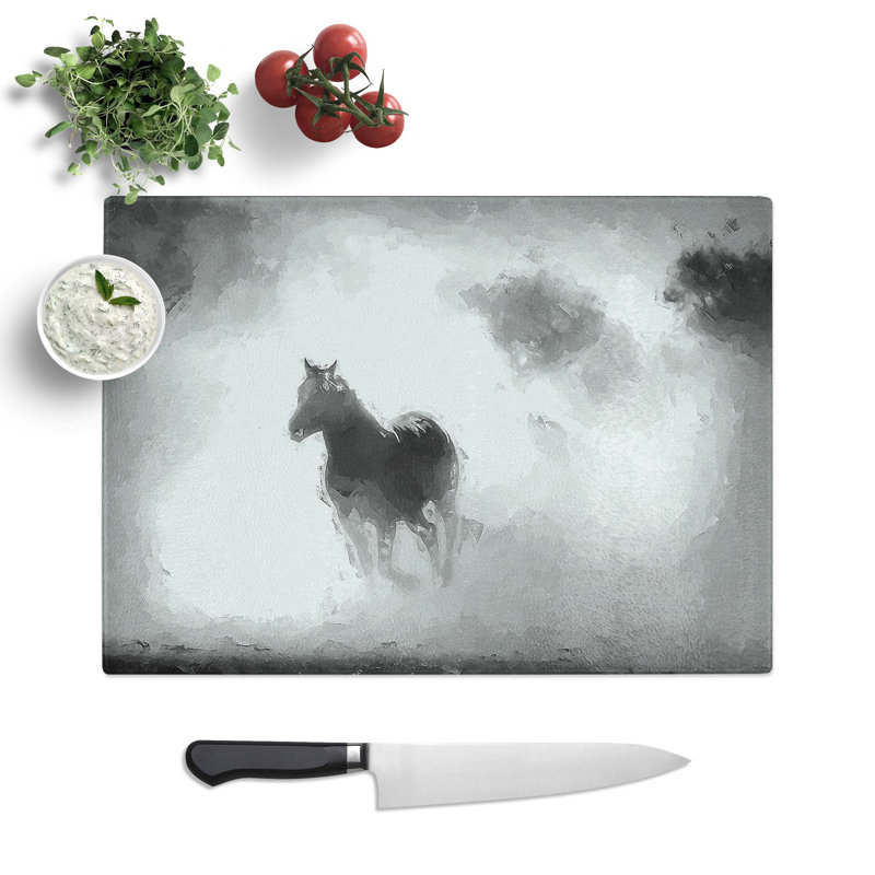 Glass Horses in Abstract Chopping Board, 28.5 cm W x 20 cm L