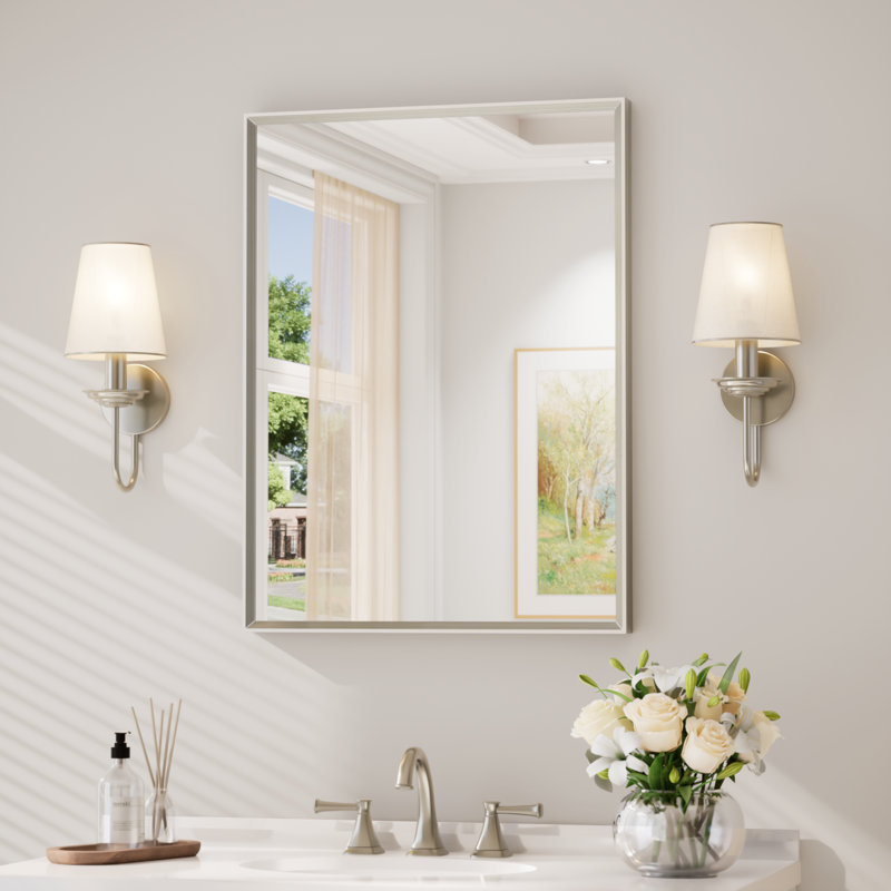 Aluminium Mirror, 32" x 24", Rectangle, Brushed Nickel