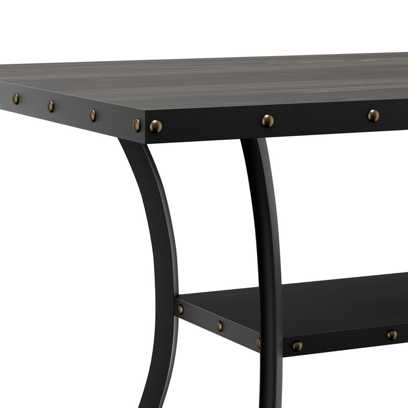Cenobio 68.11'' Rectangular Wooden Dining Table with Shelf Storage & Metal Legs