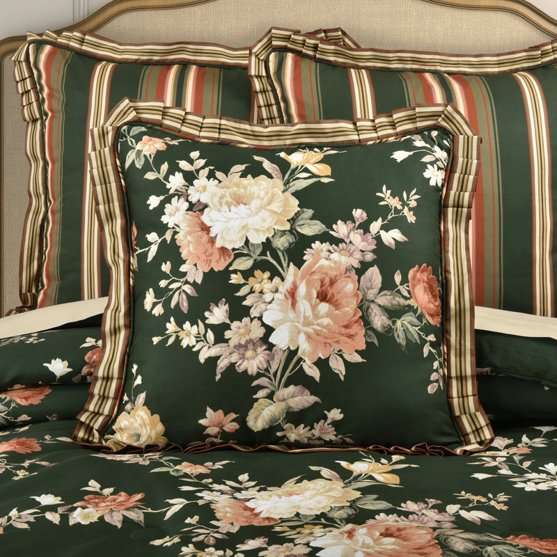 Brianna 20" Square Forest Green Floral Throw Pillow