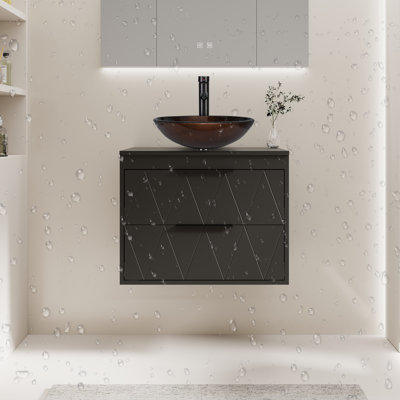 Sharee 24" Wall Mount Single Bathroom Vanity with Vessel Sink, Floating Cabinet Manufactured Wood Top, Faucet, Drain