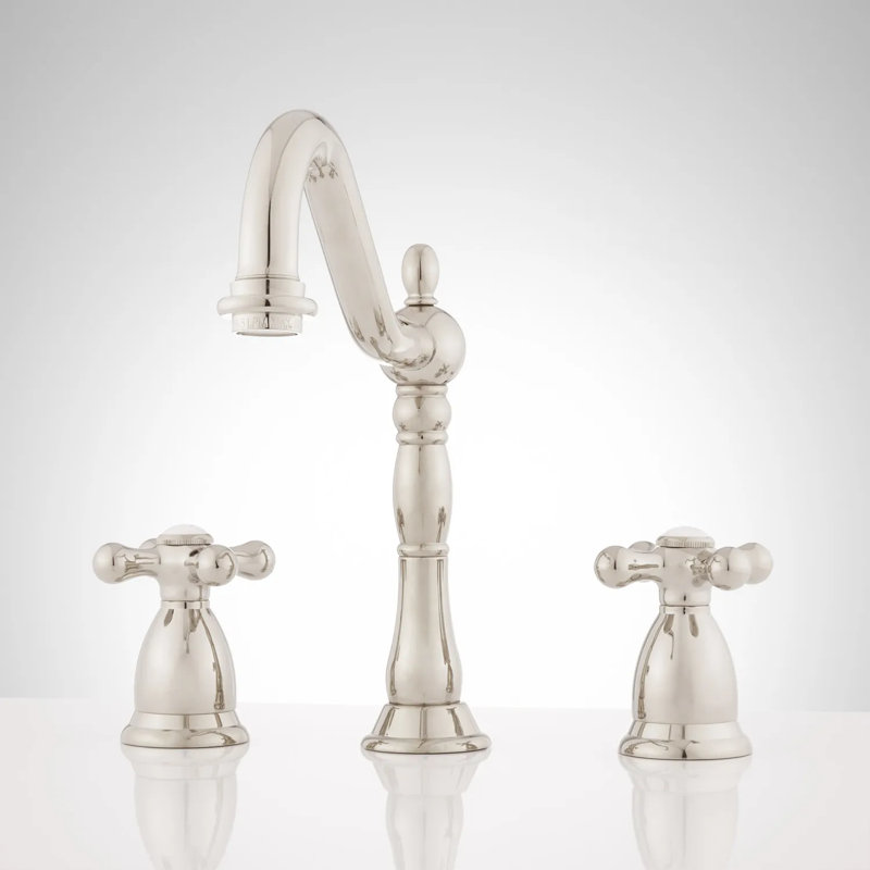 Victorian Widespread Bathroom Faucet with Cross Handles, Polished Nickel