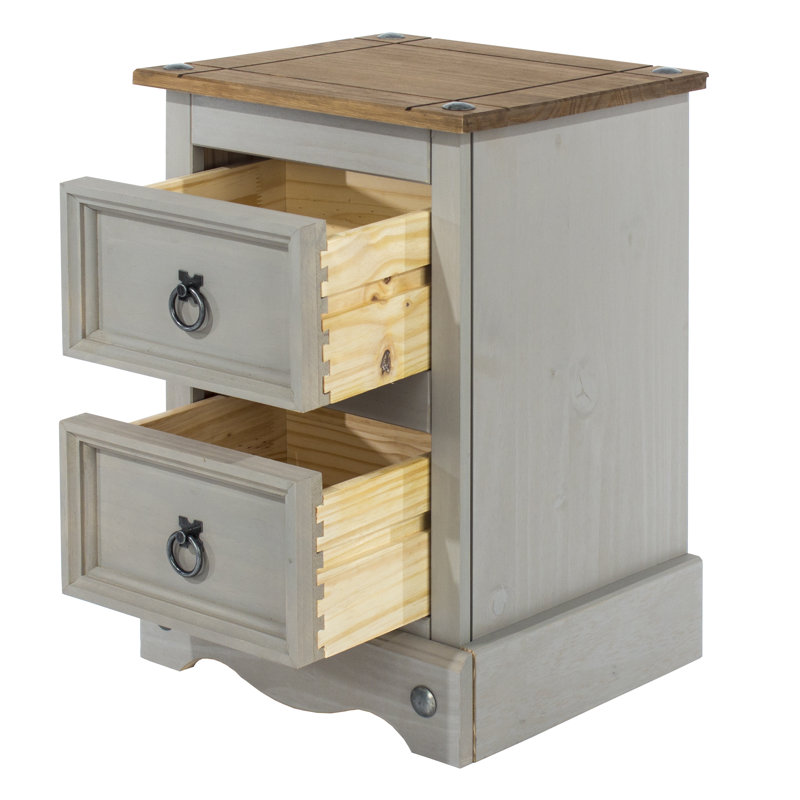 Solid Wood 3 Piece Bedroom Set, Grey Waxed
