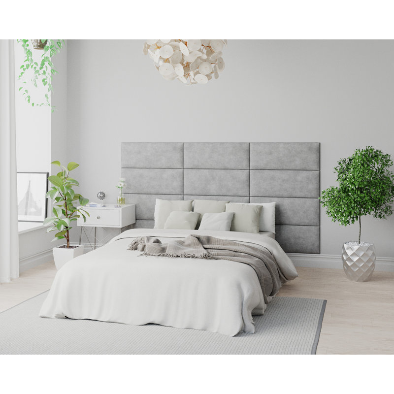 Kassius 30 cm x 75 cm Peel and Stick Upholstered Wall Paneling in Silver, Silver